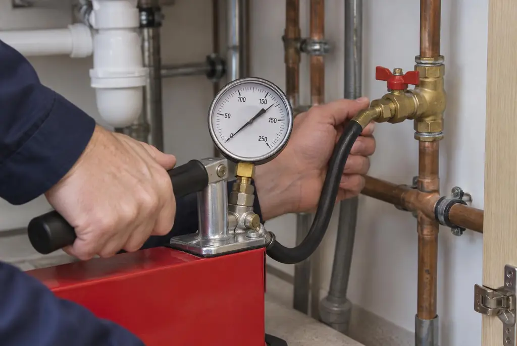 Lekdetectie Harmelen – druktest op een waterleiding met een manometer