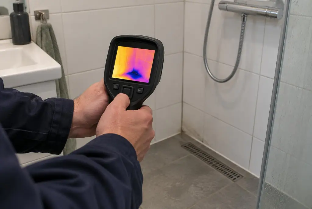 Lekdetectie Harmelen – lekdetectiespecialist met warmtebeeldcamera in een badkamer