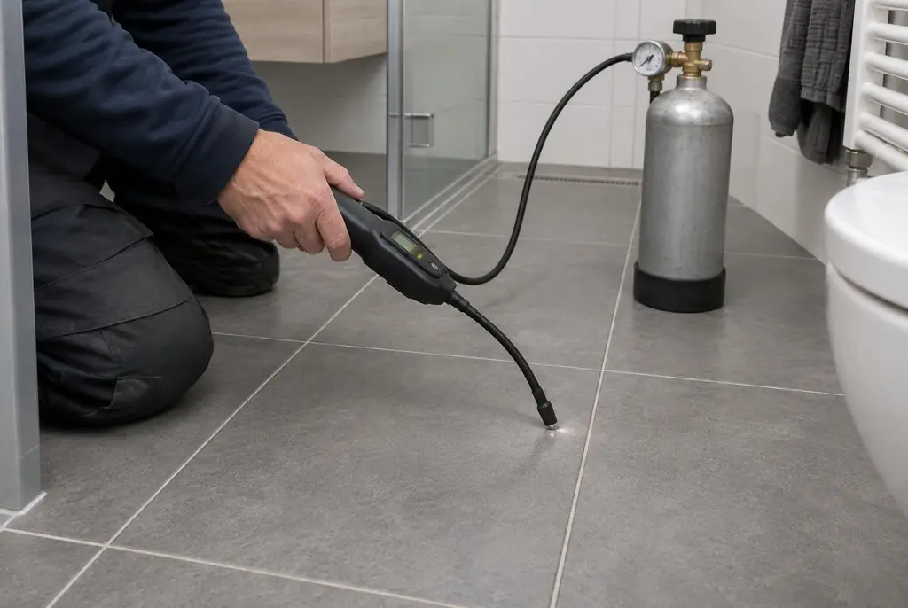 Lekdetectie Harmelen – technicus spoort met tracergas een lekkage op in de vloer