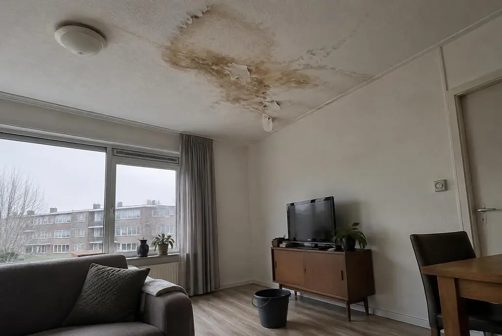 Lekdetectie Harmelen – vochtplek op het plafond onder een badkamer